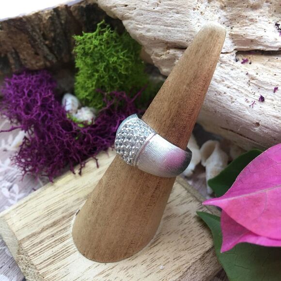 Brushed Platinum Solid Sterling Silver Pave Set Cz Ring Size 7 - Picture 4 of 8